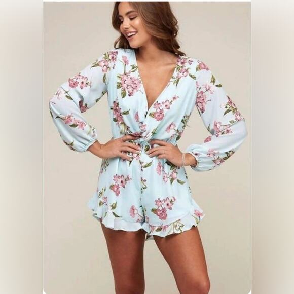 Peach Love California Light Blue Floral Romper - Picture 1 of 10
